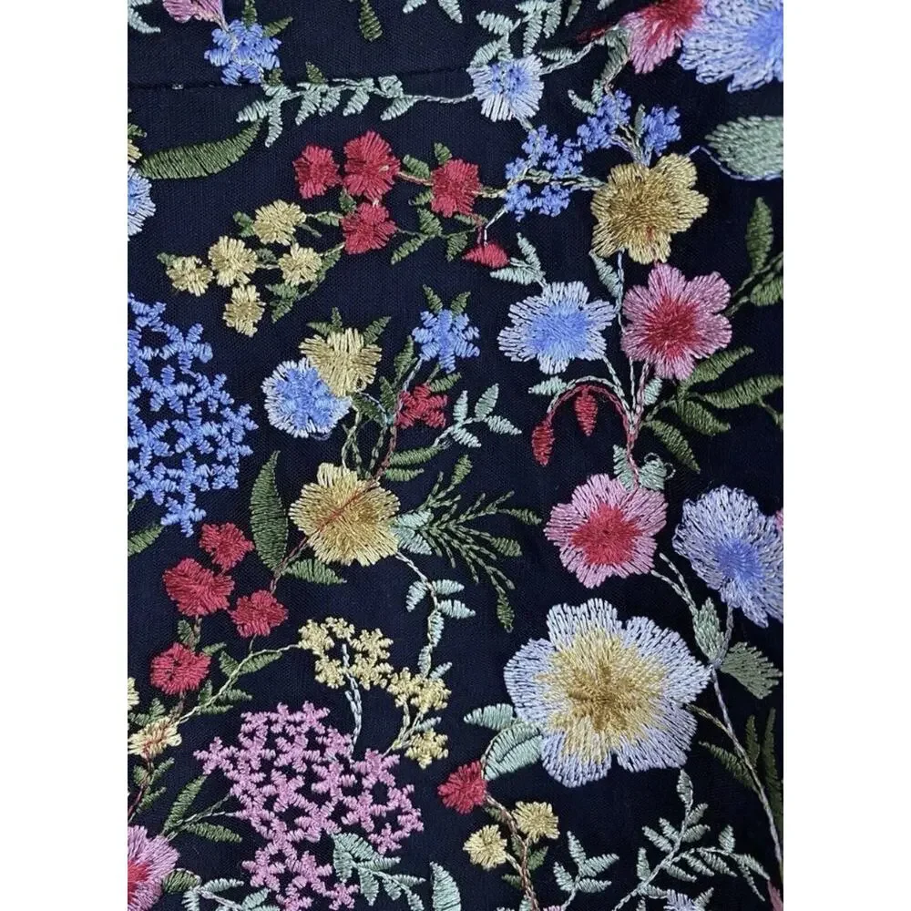 Eliza J Sz 4 Slvls Embroidered Fit N Flare V Neck Black All Over Floral Dress